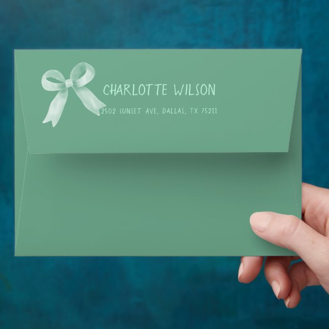Cute Watercolor Mint Bow Baby Shower Envelope (Hand)