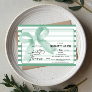 Cute Watercolor Mint Bow Baby Shower Invitation