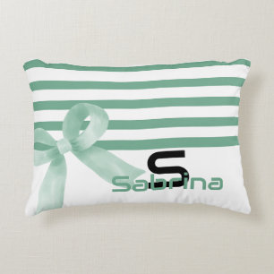 Cute Watercolor Mint Bow Stripes Accent Pillow