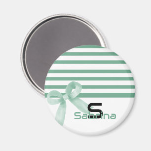 Cute Watercolor Mint Bow Stripes Magnet