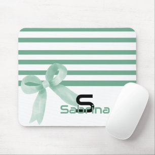 Cute Watercolor Mint Bow Stripes Mousepad