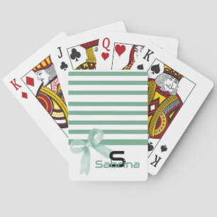 Cute Watercolor Mint Bow Stripes Playing Cards