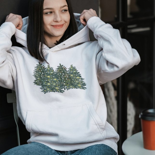 Cute Watercolor Modern Green Christmas Tree Hoodie (Creator Uploaded)