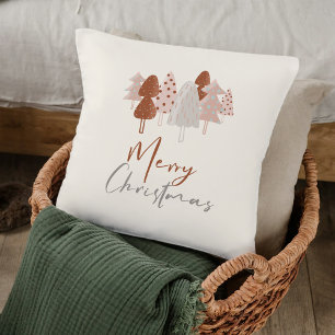 Cute Watercolor Modern Script Boho Christmas Tree Cushion