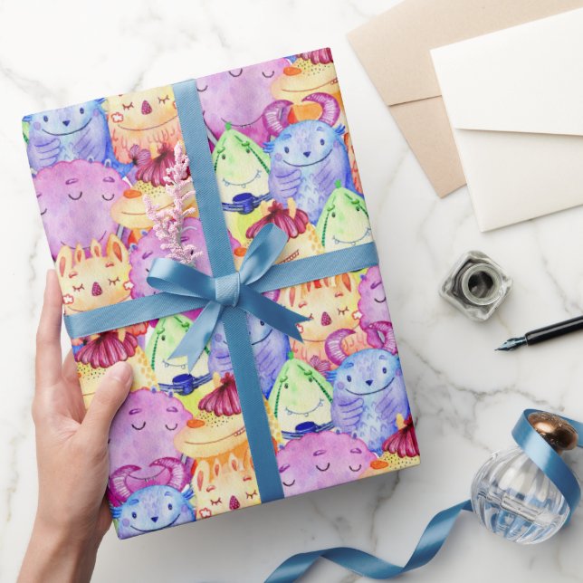 Cute Watercolor Monsters Wrapping Paper (Gifting)