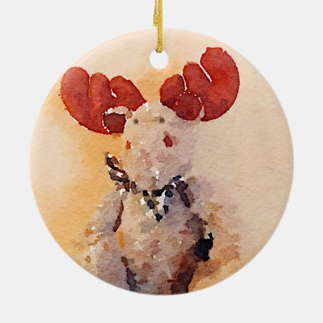 Cute Watercolor Moose Ceramic Tree Decoration (Back)