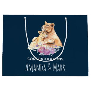 Cute Watercolor Mother Lion & Cub Congratulations Large Gift Bag