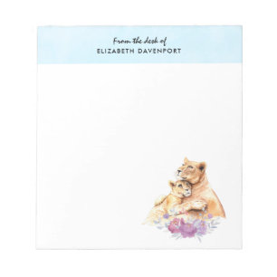 Cute Watercolor Mother Lion & Cub Notepad