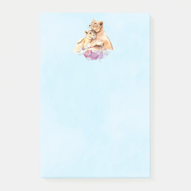 Cute Watercolor Mother Lion & Cub Post-it Notes (Front)