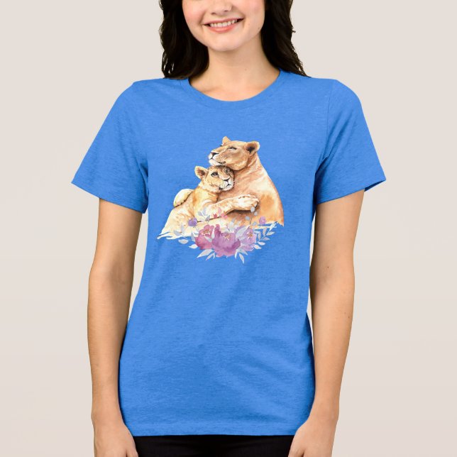 Cute Watercolor Mother Lion & Cub Tri-Blend Shirt (Front)