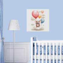 Cute Watercolor Mouse Floating with Balloons