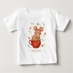 Cute Watercolor Mouse Illustration Personalized Baby T-Shirt