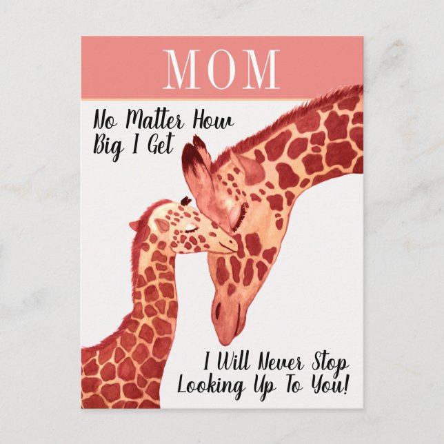 Cute Watercolor Mum and Baby Giraffes Mother's Day Postcard (Front)