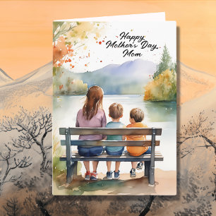 Cute Watercolor Mum & Kids   Mother's Day Card