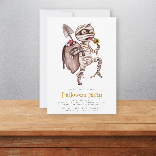 Cute watercolor mummy halloween Invitation (Creator Uploaded)