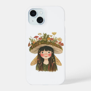 Cute Watercolor Mushroom Girl Fairy Pinback Button iPhone 15 Case