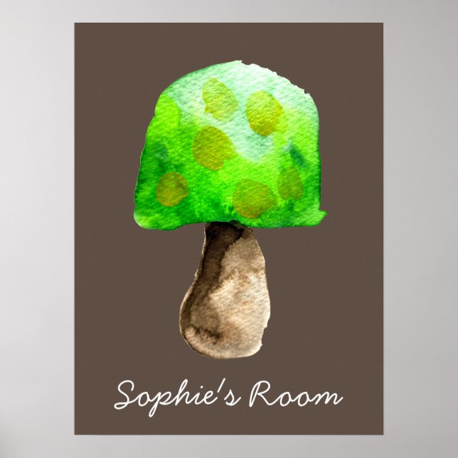 Cute watercolor mushroom girl's room poster (Front)