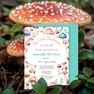 Cute Watercolor Mushroom Woodland Baby Shower Invitation