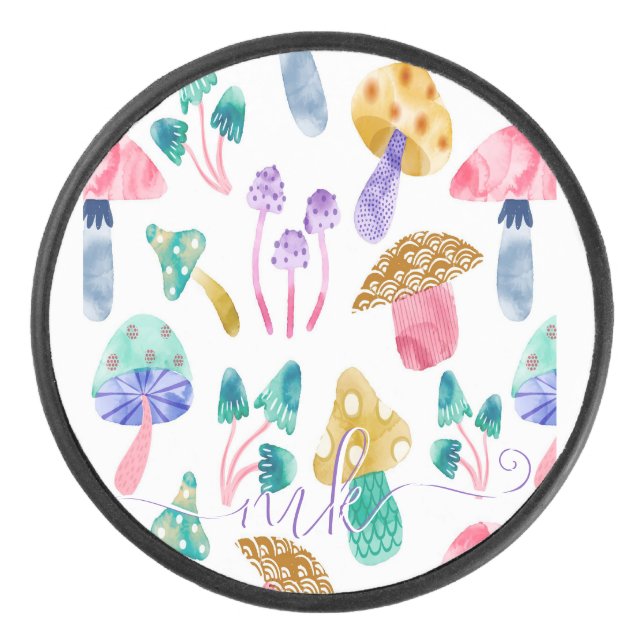 Cute Watercolor Mushrooms  Hockey Puck (Front)