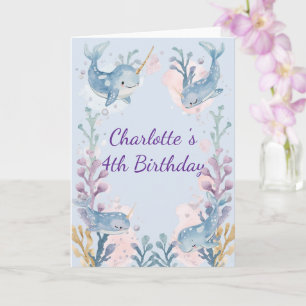 Cute Watercolor Narwhal Whale fish Seamless Sea  Card