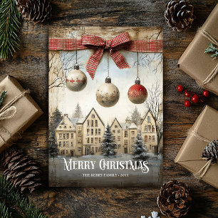 Cute Watercolor Neutral Colors Christmas Scene Holiday Card