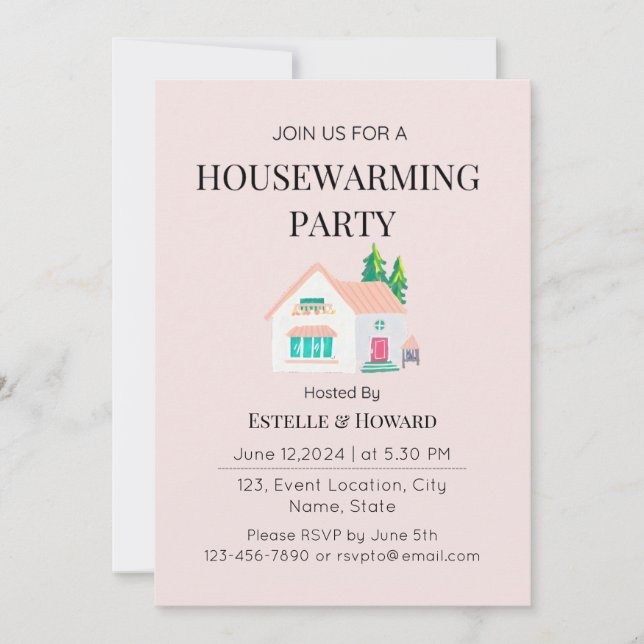 Cute Watercolor New Home Housewarming Party  Invitation (Front)