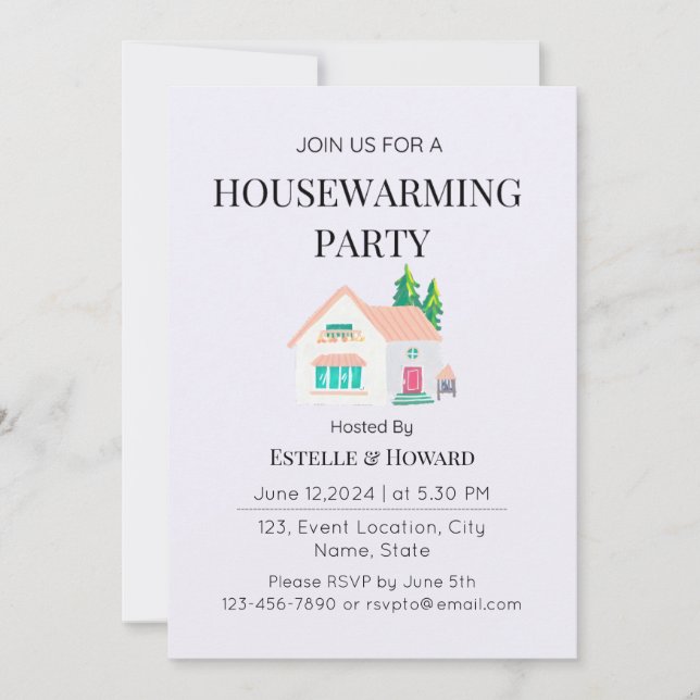 Cute Watercolor New Home Housewarming Party  Invitation (Front)
