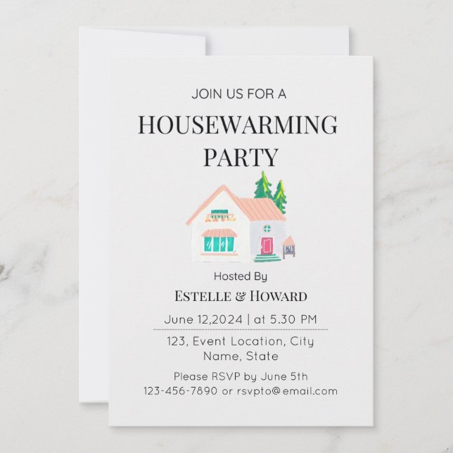 Cute Watercolor New Home Housewarming Party  Invitation (Front)