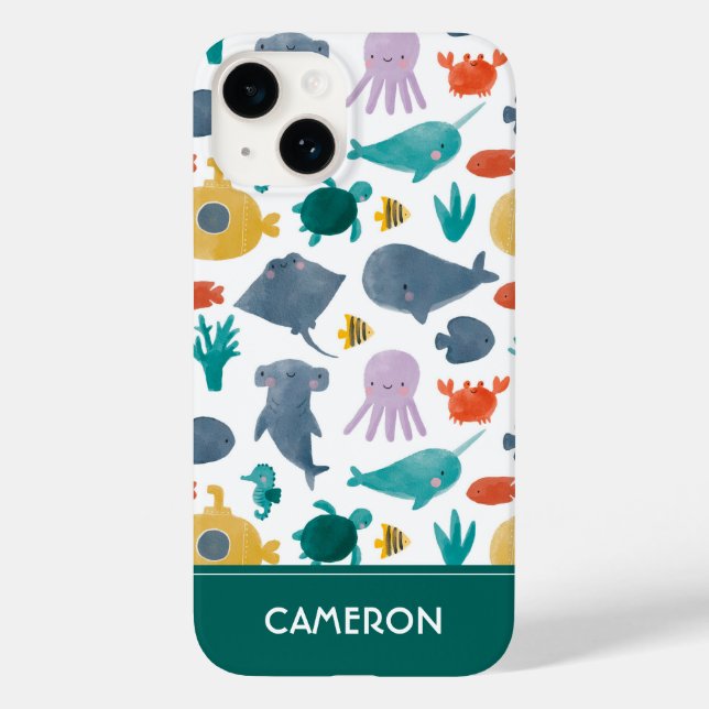 Cute Watercolor Ocean Animals Pattern Case-Mate iPhone Case (Back)