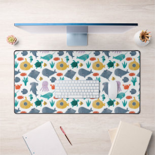 Cute Watercolor Ocean Animals Pattern Desk Mat