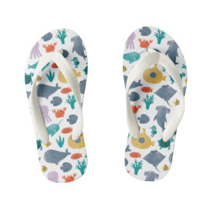 Cute Watercolor Ocean Animals Pattern Kid's Jandals