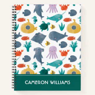 Cute Watercolor Ocean Animals Pattern Notebook