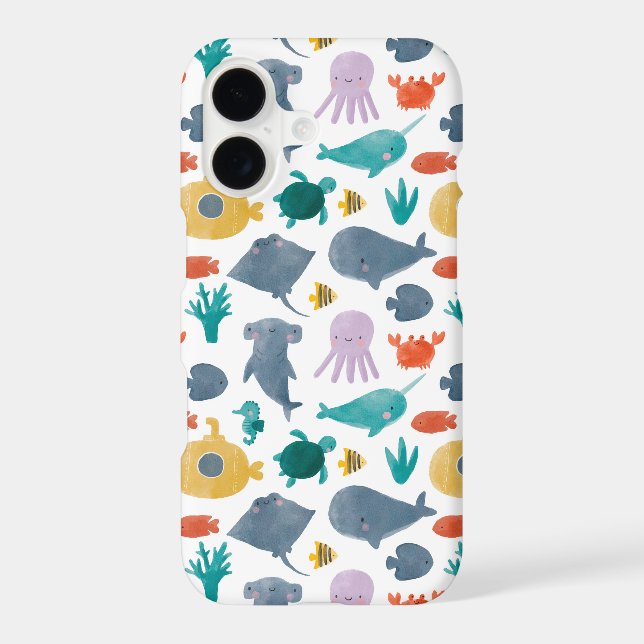 Cute Watercolor Ocean Animals Pattern Samsung Galaxy S21 Case (Back)