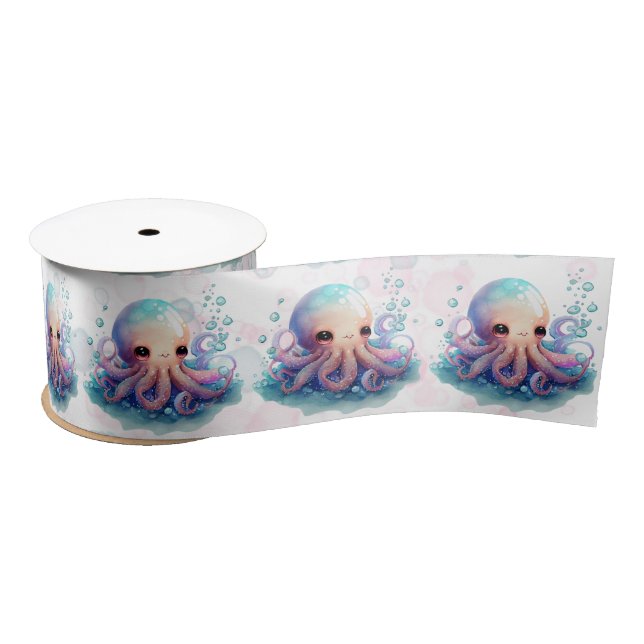 Cute Watercolor Octopus Baby Shower Satin Ribbon (Spool)