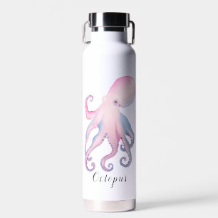Cute watercolor octopus water bottle