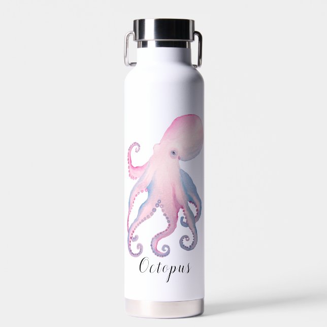 Cute watercolor octopus water bottle (Front)