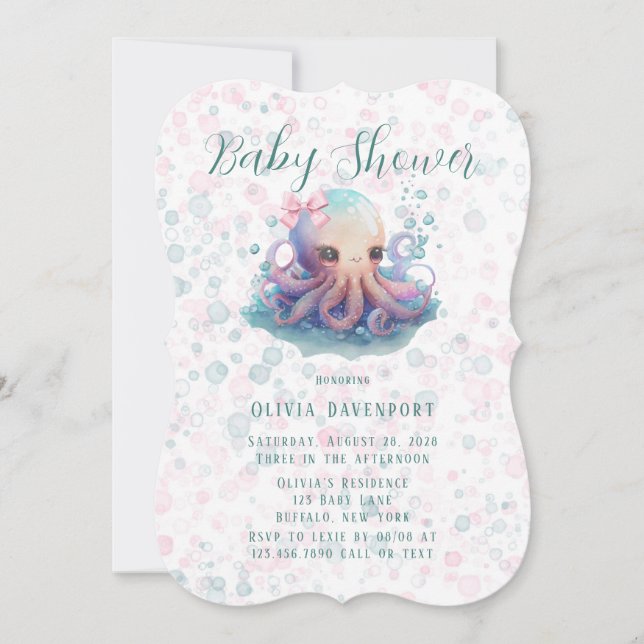 Cute Watercolor Octopus With Bubbles Baby Shower  Invitation (Front)