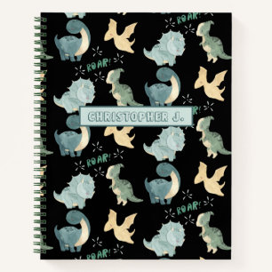 Cute Watercolor on Black Dinosaur Pattern Notebook