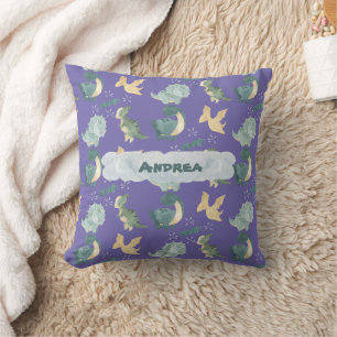 Cute Watercolor on Light Purple Dinosaur Cloud Cushion