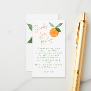 Cute Watercolor Orange Books For Baby Shower Enclosure Card