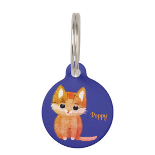 Cute Watercolor Orange Kitten Custom Blue Pet Tag