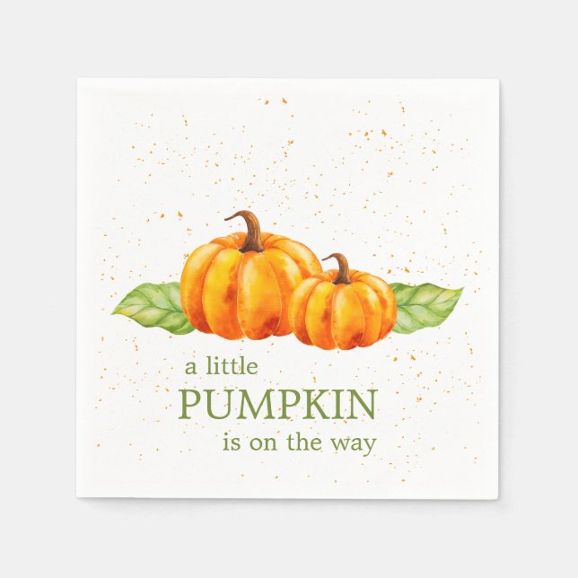 Cute Watercolor Orange Pumpkins Baby Shower Napkin (Front)