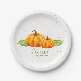 Cute Watercolor Orange Pumpkins Baby Shower Paper Plate