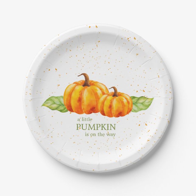 Cute Watercolor Orange Pumpkins Baby Shower Paper Plate (Front)
