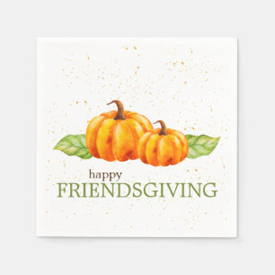 Cute Watercolor Orange Pumpkins Friendsgiving Napkin