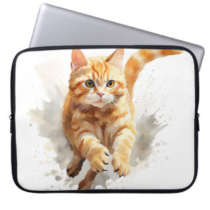 CUTE WATERCOLOR ORANGE TABBY KITTEN LAPTOP SLEEVE