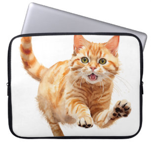 CUTE WATERCOLOR ORANGE TABBY KITTEN LAPTOP SLEEVE