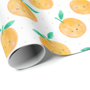 Cute Watercolor Oranges on white Wrapping Paper