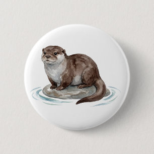 Cute Watercolor Otter Button
