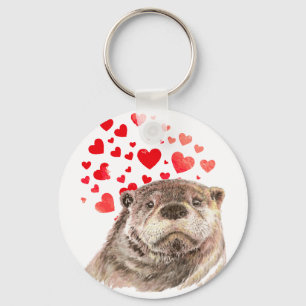 Cute Watercolor Otter Hearts Love Animal Humour  Key Ring